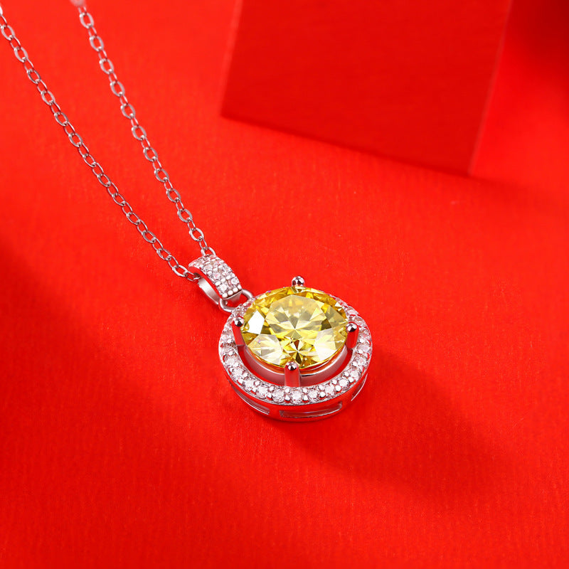 Round Cake Pendant Yellow Moissanite Necklace