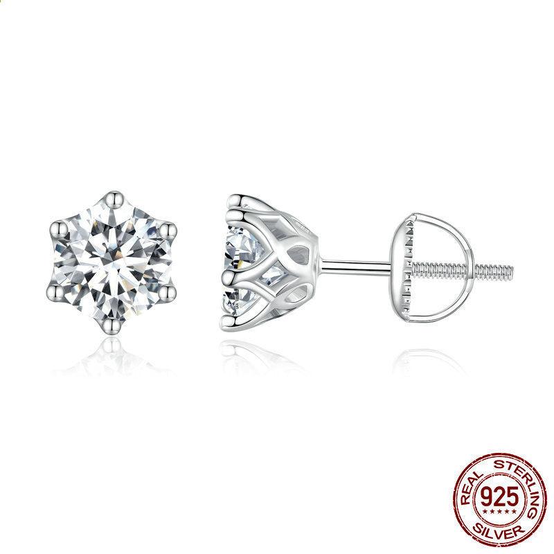 Niche 925 Silver Six-claw Moissanite Stud Earrings