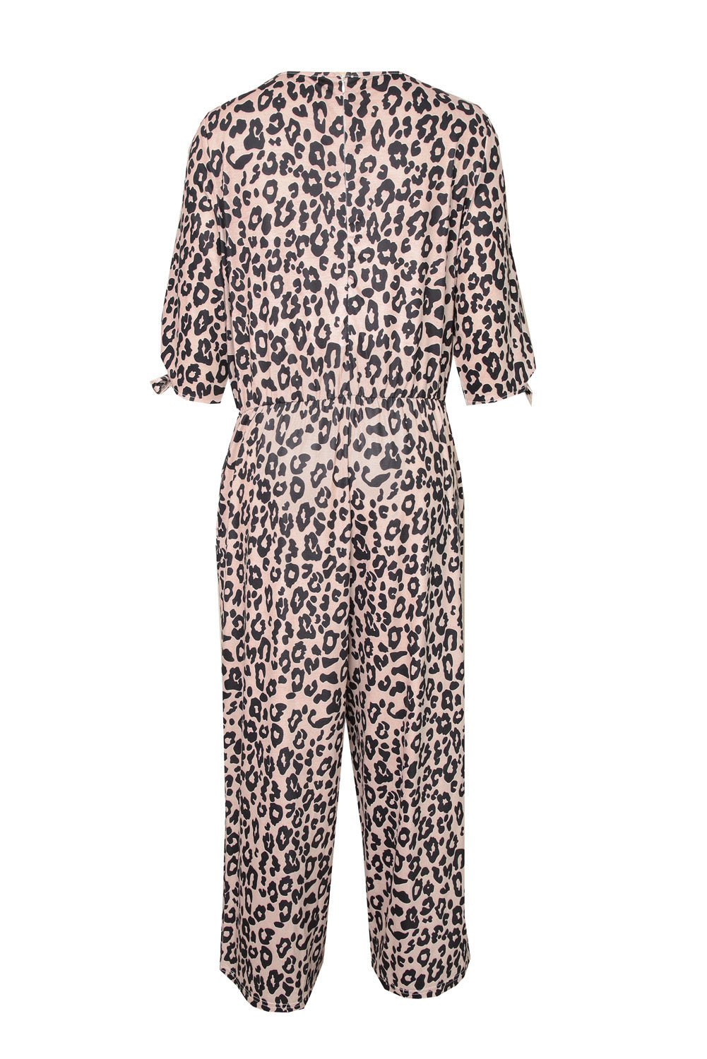 Leopard Print Cut-out Half Sleeve Plus Size Jumpsuit