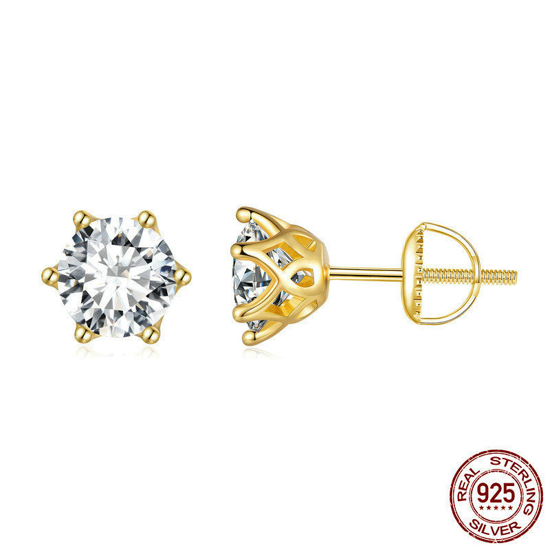 Niche 925 Silver Six-claw Moissanite Stud Earrings