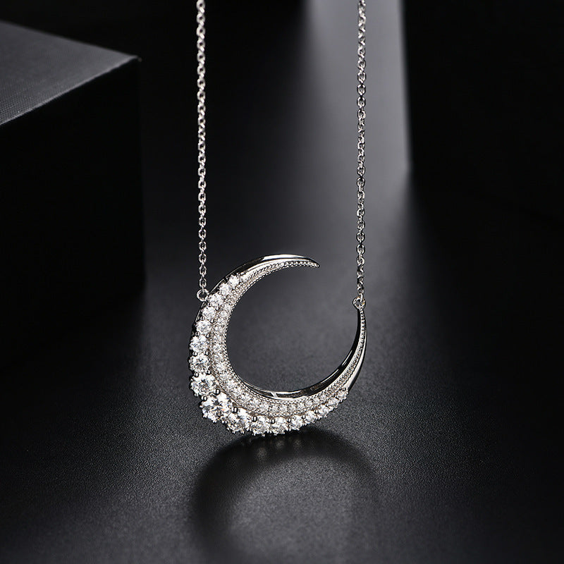 Sterling Silver Moissanite Crescent Necklace Ins Moissanite Moon Clavicle Chain