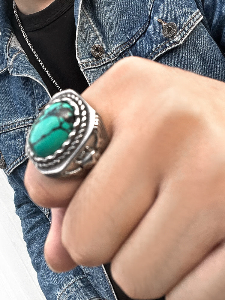 Vintage Turquoise Owl Ring For Men