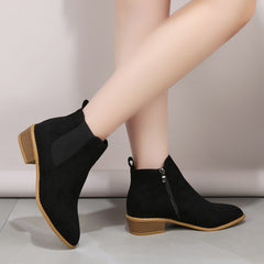 British Solid Color Suede Pointed Square Heel Martin Boots