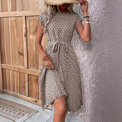 Summer Short Sleeve Lace-up Pleated Dress