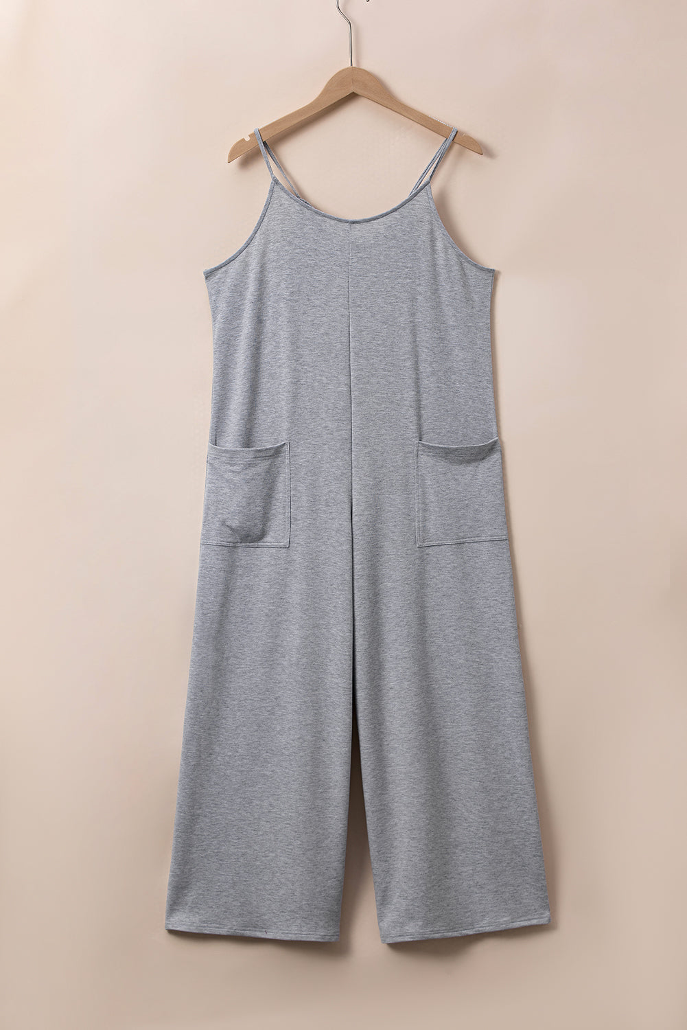 Gray Plus Size Solid Color Spaghetti Straps Wide Leg Jumpsuit