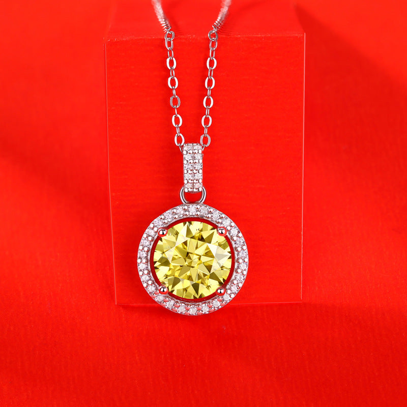 Round Cake Pendant Yellow Moissanite Necklace