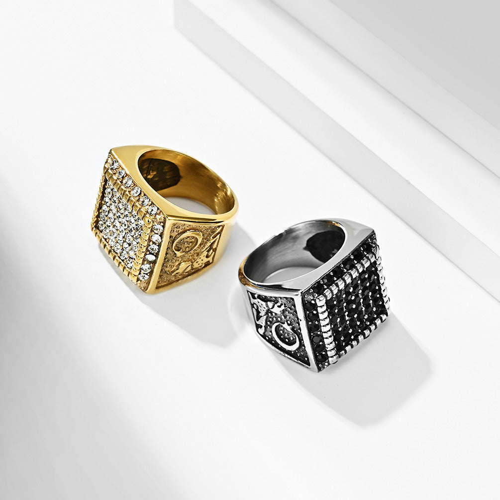 Hip-hop Exaggerated Gold-plated Diamond Ring For Men