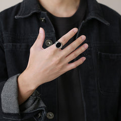 Stainless Steel Drip Oil Black Oval Ring For Men