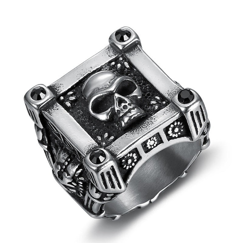 New Square Black Diamond Skull Ring For Men