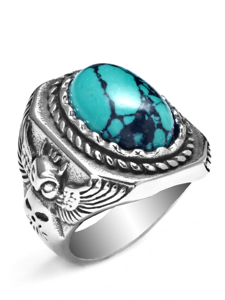 Vintage Turquoise Owl Ring For Men