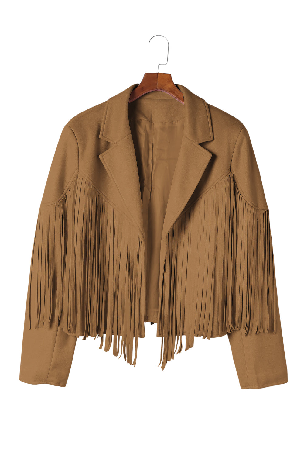 Camel Fringe Plus Size Cropped Jacket