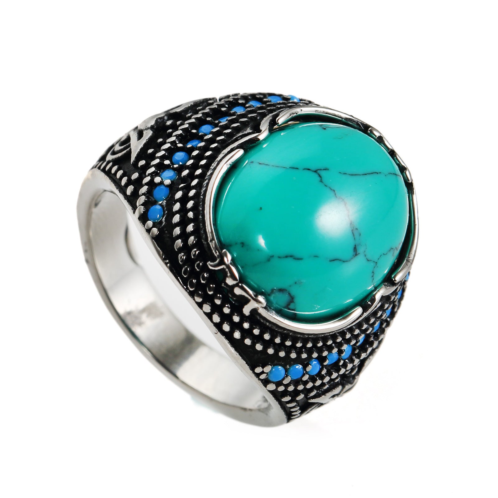 Accessories Titanium Steel Textured Turquoise Ring For Men