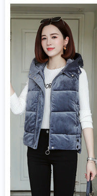 Slim-fit Winter Gold Velvet Cotton-padded Jacket Short Vest Warm Coat For Women