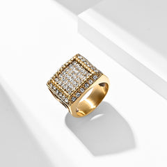 Hip-hop Exaggerated Gold-plated Diamond Ring For Men