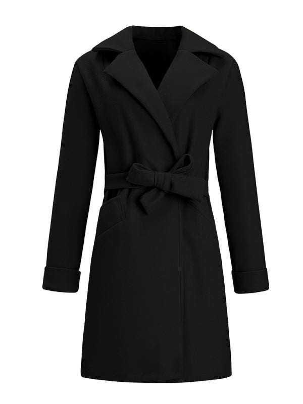 Women'S Slim-Fitting Belt Lapel Tweed Coat