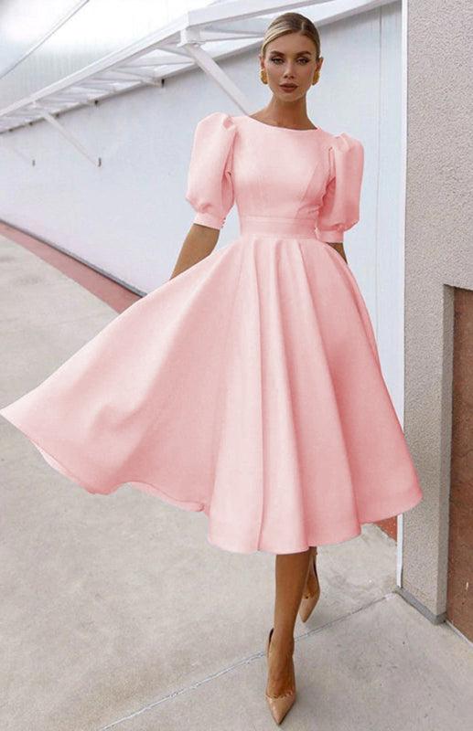 Fashion Solid Color Slim Fit Sexy Big Swing Dress