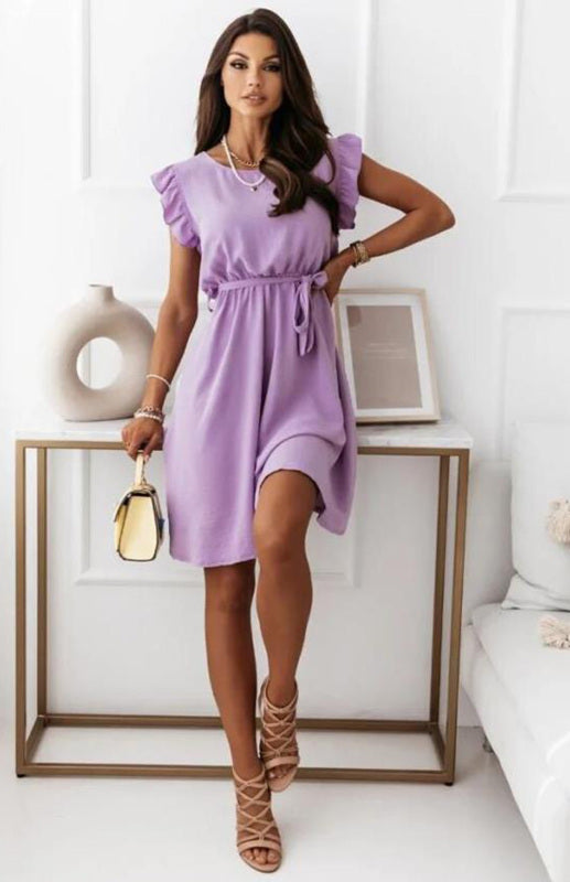 Women'S Waist Strap Short Sleeve Dress