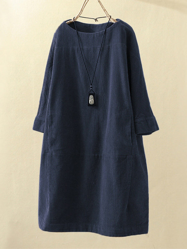 Autumn And Winter New Corduroy Retro Solid Dress