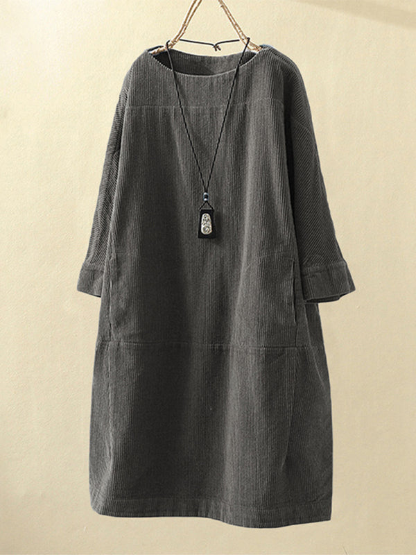 Autumn And Winter New Corduroy Retro Solid Dress