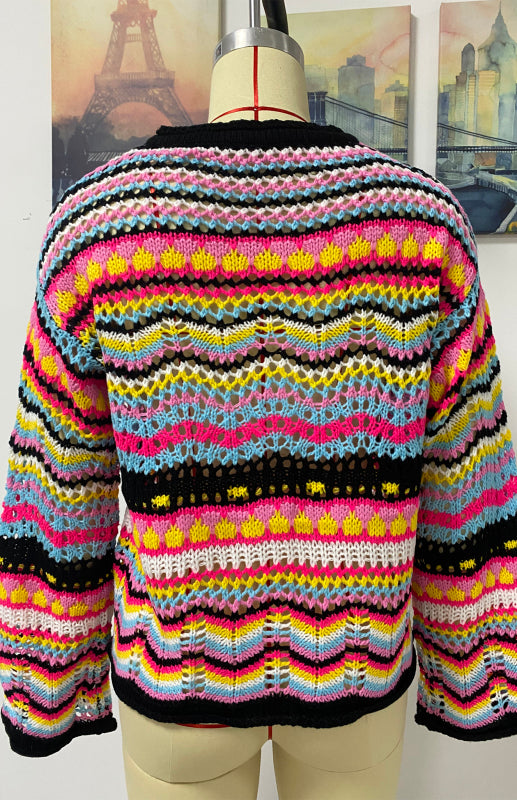 New Striped Loose Rainbow Knitted Cardigan