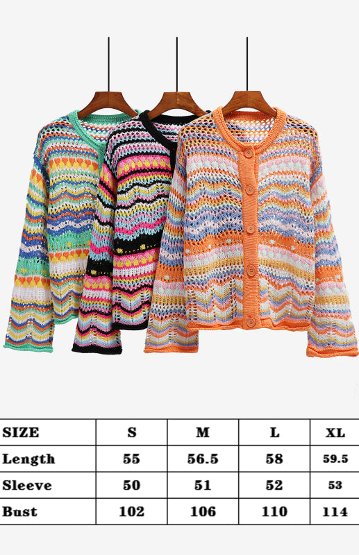 New Striped Loose Rainbow Knitted Cardigan