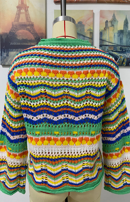 New Striped Loose Rainbow Knitted Cardigan