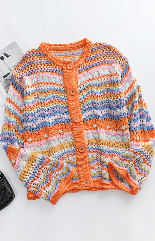 New Striped Loose Rainbow Knitted Cardigan