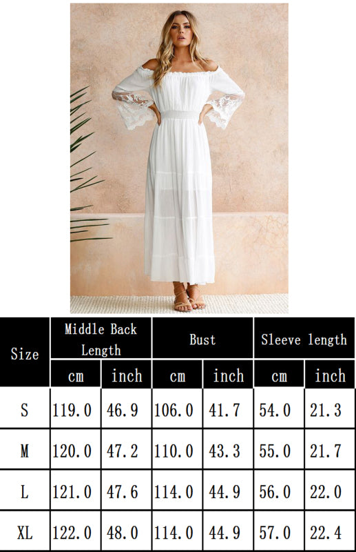 One Word Collar Lace Stitching Dress