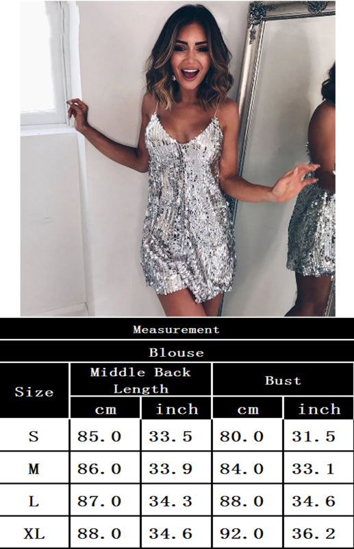 Women'S Casual Sequined V-Neck Slip Dress