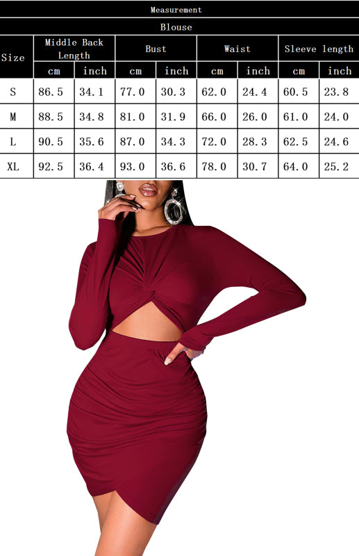 Women's Long-Sleeve Package Hip Dress Cropped Navel Dress