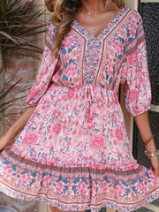 Women's Printed Vintage Loose Pink Dress