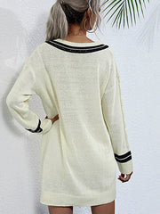 women's stitching v-neck long bottoming knitted sweater dress