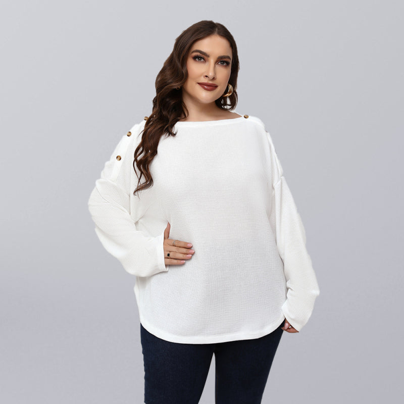 Women's Solid Color Off Neck Plus Size Long Sleeve Top