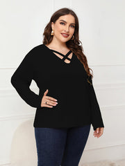 Women's Solid Color Off Neck Plus Size Long Sleeve Top