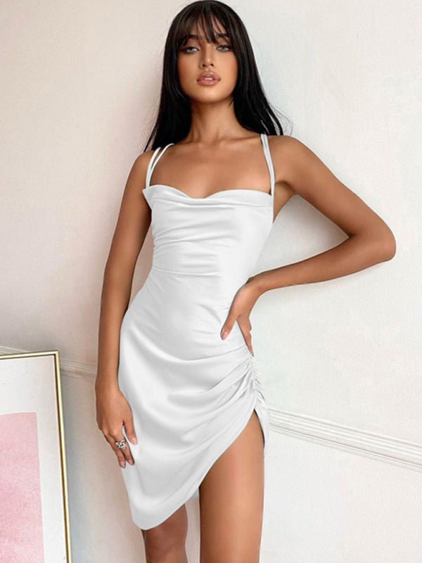 Sexy Tube Top Back Hollow High Waist Strap Temperament Sling Slit Dress