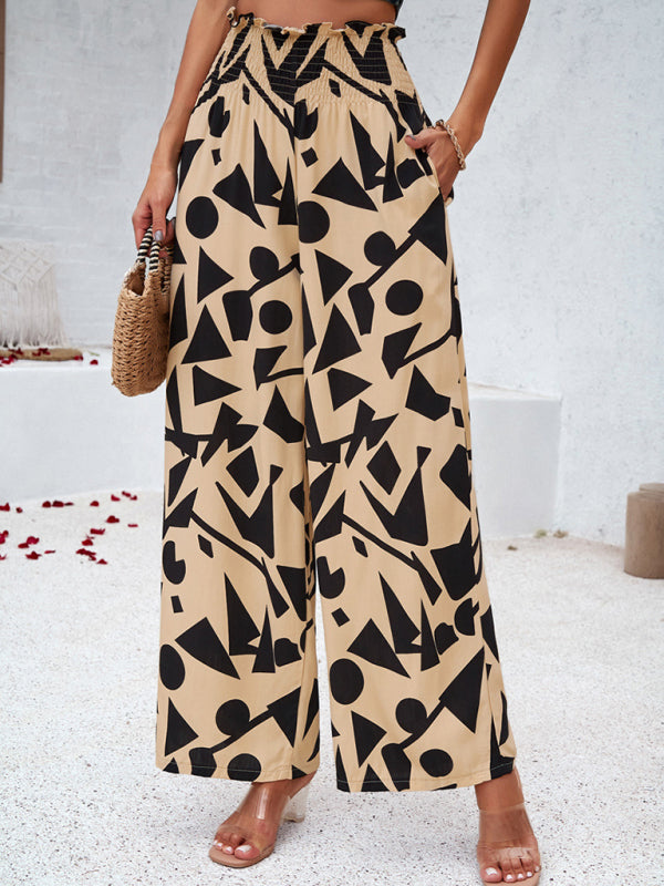 Women's elegant geometric print loose trousers