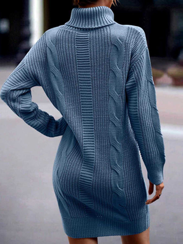 Women's Mid-Length Turtleneck Long Sleeve Sweater Dress