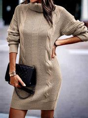 Women's Mid-Length Turtleneck Long Sleeve Sweater Dress