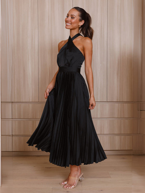 Women's halter neck pleated elegant dress