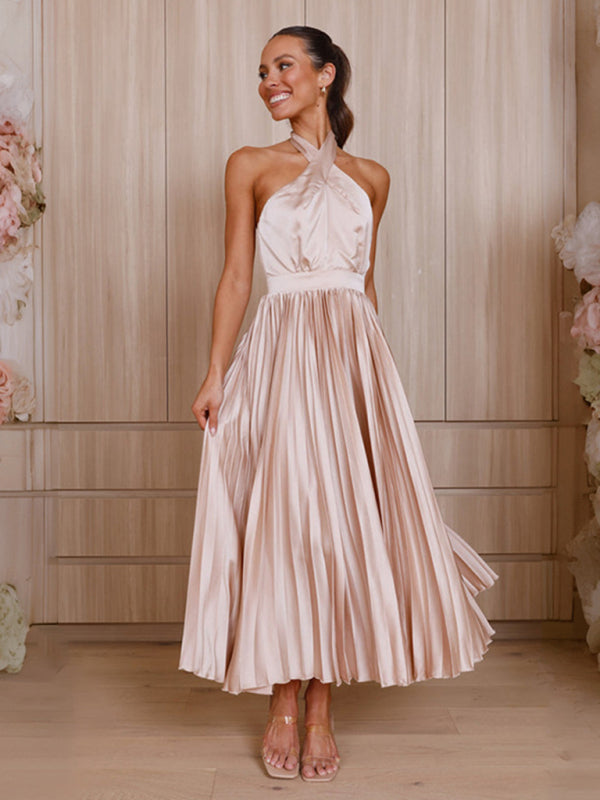 Women's halter neck pleated elegant dress