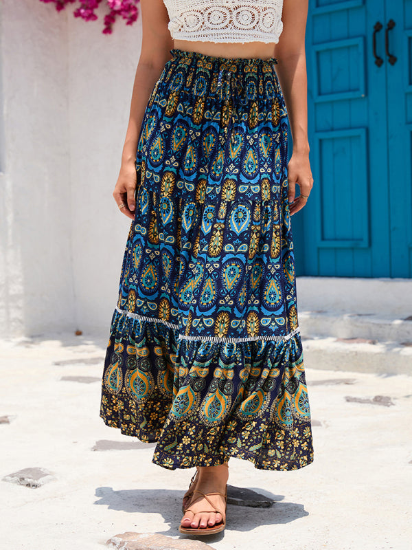 New Women's Bohemian Hollow Printed Patchwork Skirt