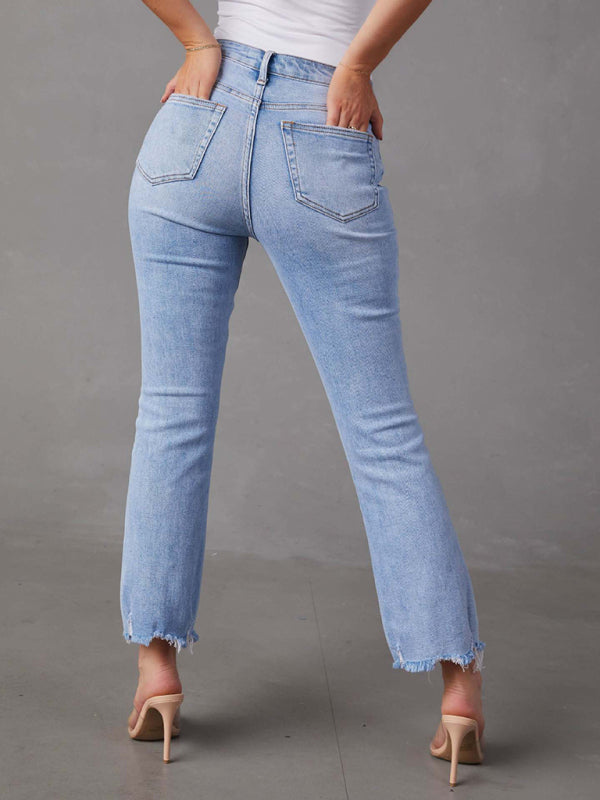 Women's new style simple ripped light color casual jeans