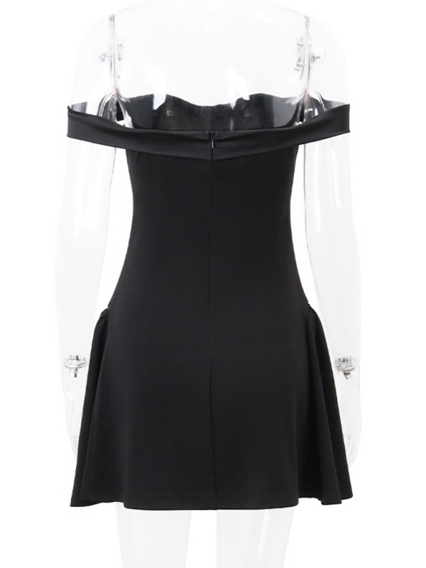 Women's sexy one-shoulder zipper dress