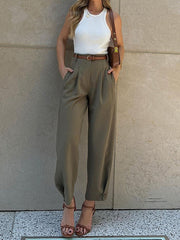 Women's Fashionable Solid Color Loose High Waist Nine-Point Suit Pants