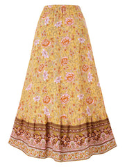 New casual bohemian printed waist drawstring skirt