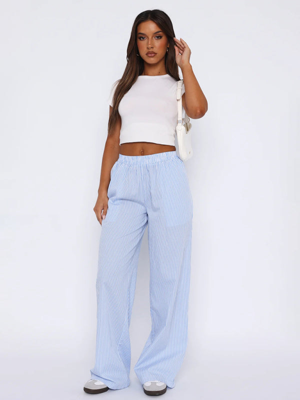 Fashionable casual striped trousers striped printed wide leg trousers