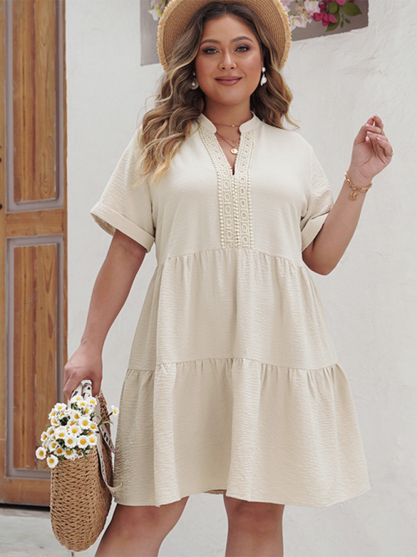 Plus size women's loose elegant v-neck dress