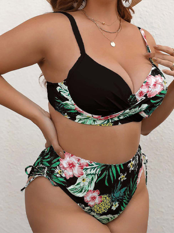 plus size drawstring floral tankini