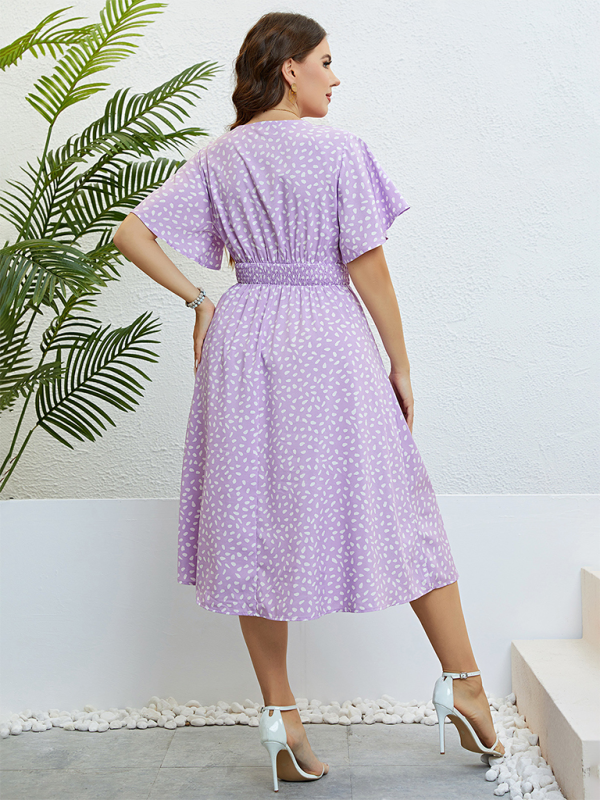 Plus size summer V-neck purple loose dress