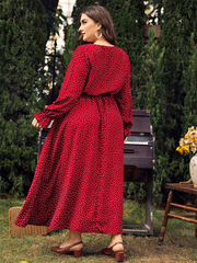 Plus size women's new polka-dot loose long-sleeved dress